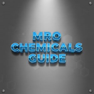 Hero message- MRO chemicals guide on a brushed metal vector illustratioMRO Chemicals Guide title displayed on industrial brushed metal texture